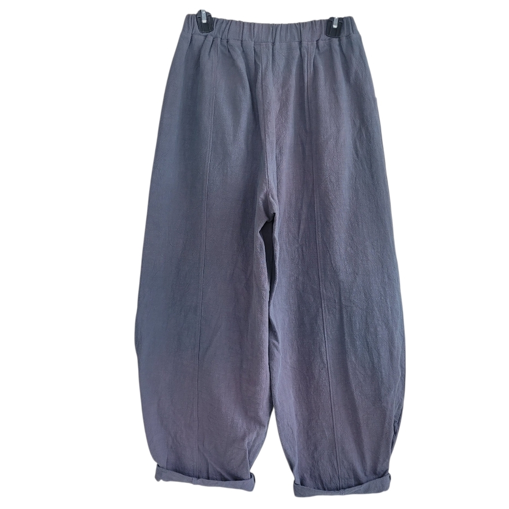 Linen Cotton Wide Leg Baloon High Waisted Oversized Pants Gray Womens Small